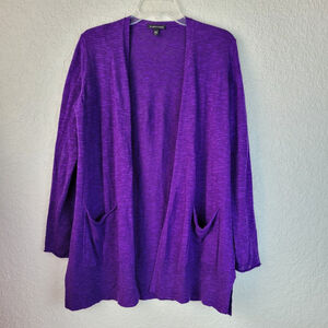 Eileen Fisher NWOT Organic Linen Cotton Open Front Tunic Cardigan Purple Small